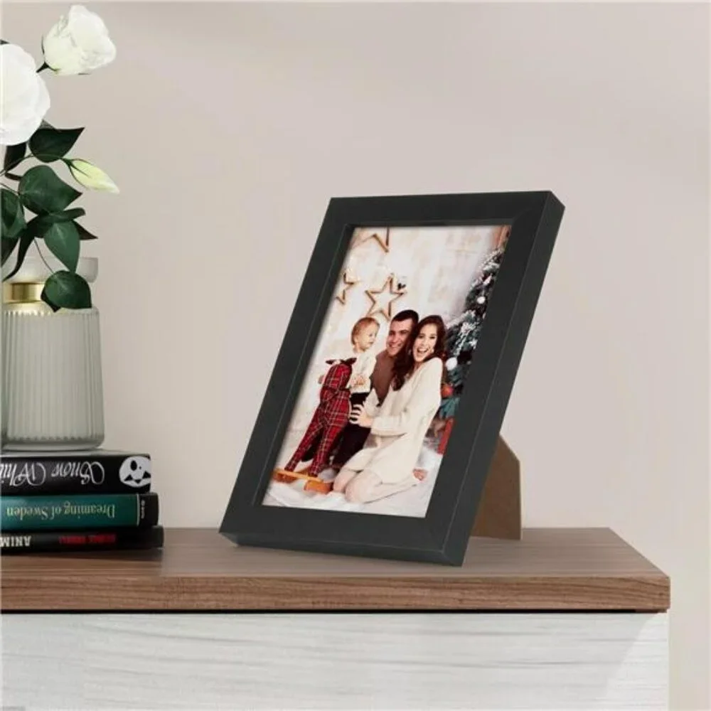 Black wood 4x6 picture frame set of 2 tabletop or wall photo display with plexig